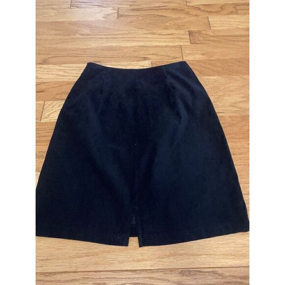Clio Petites women's vintage black suede side zip back slit short skirt size 6 - Picture 4 of 8